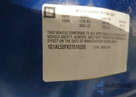 2005 Chevrolet Cobalt Ls z USA, uszkodzony, nr VIN 1G1AL52FX57516285